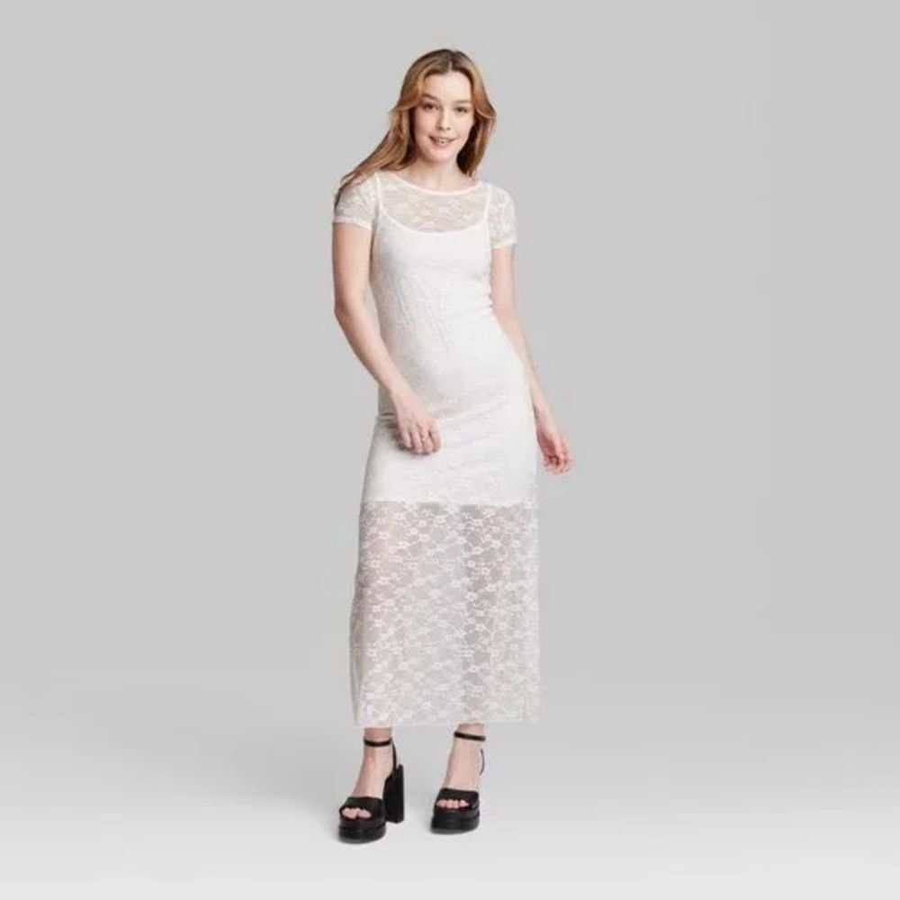 White Lace Dress with Floral Details -small